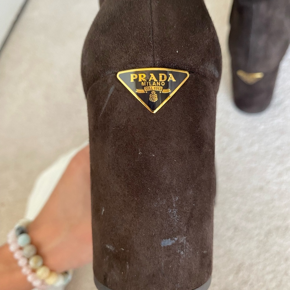 Prada Chocolate Brown Suede Booties 85mm heel - Picture 6 of 7
